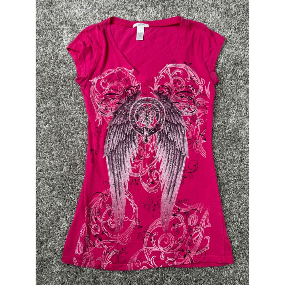 Love Love Los Angeles Pink Angel Wings Rhinestone Y2K Top M